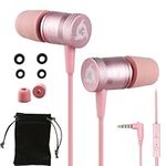 KLIM Fusion Earbuds with Microphone - New 2024 - Long-Lasting Wired Ear Buds - Innovative: in-Ear with Memory Foam - Earphones with Mic and 3.5mm Jack - Pink - Rose Gold