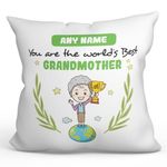 MUGFFINS Personalised Cushion for GRANDMOTHER/GRANDMA Padding included - in English - You are World's Best - Funny custom gift - Pillow: cover and filling 15.7x15.7 inches