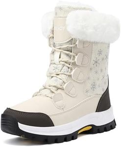 Winter Snow Boots for Women Waterproof Comfortable Hiking Walking Furry Mid Calf Boot Fur Lined Warm Shoes botas de nieve para mujer Off White,US4.5 EU36
