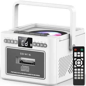 Greadio Portable CD Player for Home, Rechargeable Boombox Cassette Player, Radio CD Player with Bluetooth, Remote Control, 5000mAh Battery, USB, AUX, TF/SD Card, 5W Dual Stereo Speaker (White)