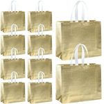 40 Pack Glossy Gold Grocery Bags, Reusable Gift Bags with Handles Shiny Non-Woven Shopping Bags Tote Bags Party Favor Bags for Birthday Wedding Bridesmaid Christmas (Medium, 11 x 12 Inch)