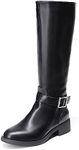 DREAM PAIRS Women's Knee High Riding Boots Comfortable Low Chunky Heel Boots Side Zipper Round Toe Casual Classic Ranching Boots,Size 8,BLACK-OIL SKIN,SDKB2307W