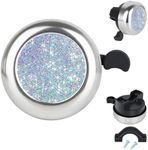 MZELQ Bicycle Bell Cute Clear Sound Adjustable Size Aluminum Bike Accessories Bell Ring for Girls Women Kids Adults, Silver(Glitter Pattern)