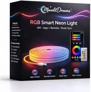 MoonlitDreams 5 Meter Smart RGB Neon LED Strip Lights with App & Remote | Music Sync Rope Light for Indoor Room, Gaming, Party, Diwali & Home Decoration