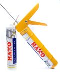 Haxo General Purpose White Silicone Sealant Adhesive Caulk with DIY GUN, Paintable, Weatherproof for General Sealing & Adhesion Application (White) 300ml
