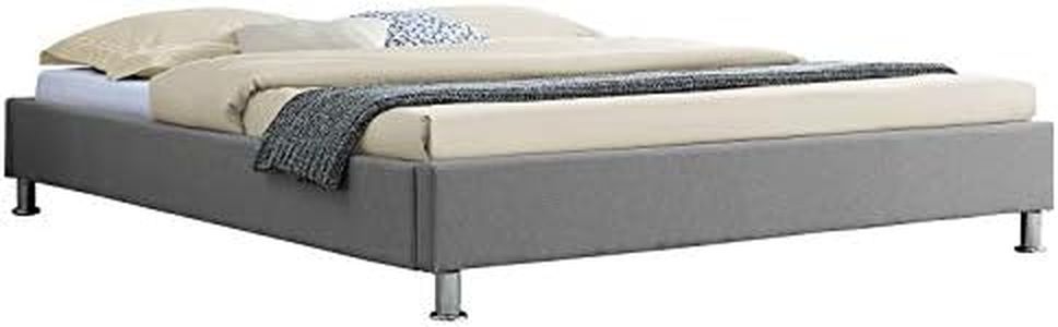 IDIMEX Lit futon Double pour Adulte Nizza Couchage Queen Size 160 x 200 cm 2 Places / 2 Personnes, avec sommier et Pieds en métal chromé, revêtement en Tissu Gris