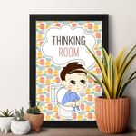 ArtinKart Thinking Room Cute Funny Poster for Bathroom Washroom Toilet (Synthetic Wood, 9.5x13.5 inch, Framed without Glass)