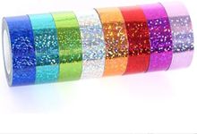 SICCOMA Glitter Prism Tape Strong Adhesive Holographic Sparkle Washi Tape Reflective Glitter Sparkle Tape Sparkle Decorative Tape Sparkle Masking Tape Glitter Crafting Tape (8 Rolls, 0.6in x16.5ft)