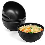BELLE VOUS 4 Pack of Black Plastic Reusable Cereal Bowls - 700ml/24oz Serving Bowl Set - Unbreakable, BPA-Free, Lightweight Bowls for Soup, Pasta, Noodles, Fruit & Salad - Microwave & Dishwasher Safe