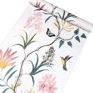 Taogift 17.7x117 Inches Self Adhesive Vinyl Vintage Floral Birds Shelf Liner Paper Wallpaper for Walls Kitchen Backsplash Cabinets Dresser Drawer Bathroom Decal Removable Waterproof