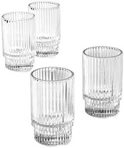 Serene Spaces Living Ribbed Glass Votive Holders – Elegant Pleated Candle Holders for Tea Lights, Votive Candles – Decorative Glass Holders for Home, Weddings, 3.75" Tall and 2.25" Diameter, Set of 4