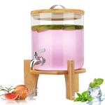 Hiziwimi 5L Glass Drinks Dispenser, High Temperature Resistant High Borosilicate Glass Beverage Dispenser, Hot Water Dispenser with Tap, Juice Dispenser with Stand, for Pool Party & Family Gatherings