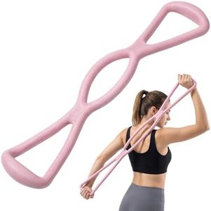 Figure 8 Resistance Bands with Handles, Silicone Exercise Bands for Women & Men Arm Back Shoulder Training, Training Elastic Ropes Equipment for Yoga Pilates Home Gym Stretching (3, Pink)