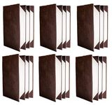 NJ Restaurant Leather Menu Covers Holders 9x12" Inches, 4 panel 6 view folder, Menu Presenters for Restaurants with Photo Album-Style Corners, Menu Folder: 6 Pcs. Brown