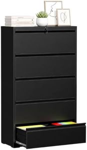 SAWJEC 5 Drawer File Cabinet with Lock, Black Metal Lateral Filing Cabinet