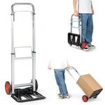 COSTWAY Folding Hand Truck, Aluminium Sack Truck Barrow with Adjustable Handle, Lightweight Dolly Trolley Luggage Cart for Moving Shopping Travel, 100kg Weight Capacity