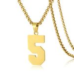 SKQIR Number Necklace for Boys Youth Athletes Jewelry Gifts Personlized Gold Jersey Number 5 Pendant Necklace for Men Sports Football Basketball Baseball Stainless Steel Chain.