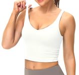 Dragon Fit Sports Bra for Women Longline Padded Yoga Bra Medium Impact Crop Tank Tops for Workout,Fitness,Running Off White