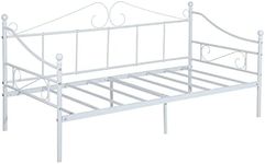 H.J WeDoo Victorian Style Metal Single Day Bed Frame Guest Sofa Bed Daybeds for Living Room Bed Room Fits for 90 * 190 cm Mattress White