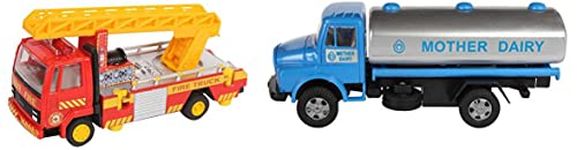 Centy Toys Fire Ladder Truck, Yellow & Plastic Mother Dairy Pull Back Tanker, Multi Color, Kid