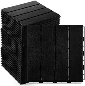 Treela 48 Pcs Plastic Interlocking Deck Tiles 12 x 12 Inch Patio Deck Tiles Waterproof Outdoor Flooring Composite Decking Boards Floor Decking Tiles for Porch Poolside Balcony Backyard (Black)