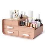 Makeup Organiser Cosmetic Storage Box, Make up Organizer Dressing Table Plastic Cosmetics Holder with Drawer - Large Countertop Vanity Cosmetic Stand Containers for Beauty Skincare Jewellery, Pink