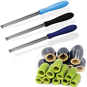 Zucchini Squash Vegetable Corer 3 pcs Corers Stainless Steel Core Remover Tool Kitchen Stuffed Vegetables Veggies Seed Remover Remove Seeds Eggplant Cucumber 10" Long Coring Tools Gadgets Drill