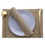 Khooti Heat Resistant Washable Jute Fabric Rectangular Table Mats/Placemats Set of 6 (12 x 18 inches, Light Umber)