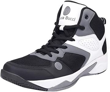 Bacca Bucci® Men's Wager Basketball Shoes with Natural Rubber Sole & Breathable Upper- Grey/White, Size UK10