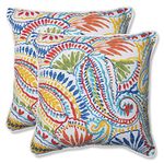 Pillow Perfect Paisley Indoor/Outdoor Accent Throw Pillow, Plush Fill, Weather, and Fade Resistant, Large Throw - 18.5" x 18.5", Blue/Multi Ummi, 2 Count