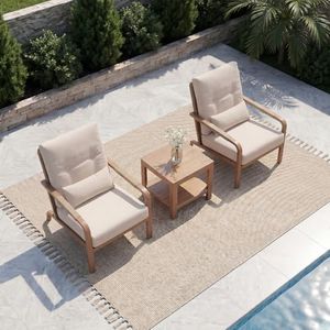 CozyJoy Aluminum 3-Piece Sofa Set with Coffee Table, Waterproof Fabric Cushions, Easy Assembly, High-Density Foam, Comfortable Outdoor Patio Furniture Set with Cushions (Beige)
