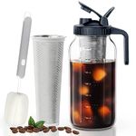 Cold Brew Coffee Maker, 64 OZ Mason Jar Cold Brew Pitcher with Coffee Filter Airtight & Leak-Proof for Coffee, Iced Tea (black)