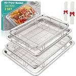 Air Fryer Basket, OPENICE 2 Set Air Fryer Basket and Tray for Oven, Stainless Steel Oven Air Fryer Pan Crisper Tray for Crisping Fried, Chicken, Bacon - Large & Small