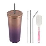 Nwvuop Stainless Steel Tumbler with Straw Double Walled Insulated Cup Travel Mug with Straw and Leak Proof Lid Reusable Coffee Cup Purple