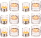 Glasseam Glass Votive Candle Holders, Clear Candle Holder Set of 12, Small Tea Lights Candle Holder, Mini Floating Candle Holder for Wedding Centerpieces Tables Christmas Party Decorations, 1.6"+2"