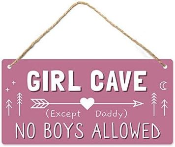 Fun-Plus Girl Cave Sign, Decorations for Bedroom, 12″x6″ PVC Plastic Decoration Hanging for Kids Room & Door, No Boys Allowed, Room Decor …
