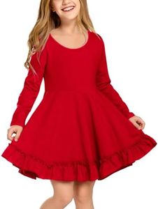 Arshiner Girls Dress Long Sleeve A Line Twirly Skater Loose Casual/Party Dresses with Pocke Red 6-7 Years