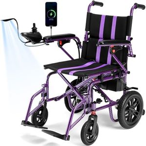 SUNDERWELL Electric Wheelchair Foldable, Electric Wheelchairs for Adults with Removable Battery & Dual-Brake System, 15-Miles All Terrain Electric Travel Wheel Chair 286 lbs Capacity, USB Port(Purple)