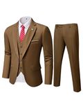 MY'S Men's 3 Piece Suit Blazer Slim Fit One Button Notch Lapel Dress Business Wedding Party Jacket Vest Pants & Tie Set Khaki