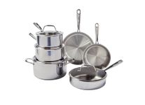 T-fal Pro Tri-Ply Stainless Steel Cookware Set 10 Piece, Induction Compatible Oven Safe 500F, Lids 350F, Fast & Even Heat, Professional Quality & Durability, Pots and Pans Set, Dishwasher Safe, Silver