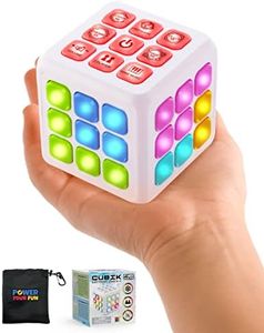 Power Your Fun Cubik LED Flashing Cube Memory Game - Electronic Handheld Game, 5 Brain Memory Games for Kids STEM Sensory Toy Brain Game 3D Puzzle Fidget Light Up Cube Stress Relief Fidget Toy (White)