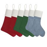 Christmas Stocking 18 Inch 6 PCS Linen Decoration Hanging Stocking Red Green Navy Blue