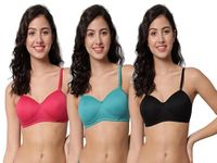 SPUNN Women's Cotton Blend Light Padded Wirefree T-Shirt Bra Combo (38, Black::Rani::Green)