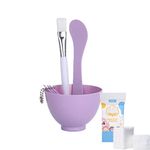 Face Mask Mixing Bowl Set +50pcs Cotton Pads, Plastic 6 in 1 DIY Facemask Mixing Tools Kit with Mask Bowl Stick Spatula Measuring Cup & Mask Brushes (Purple)