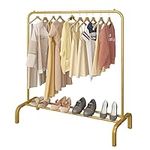 JIUYOTREE Clothing Garment Rack 110CM Metal Clothes Rail Coat Rail with Bottom Rack for Coats Skirts Shirts Sweaters Gold