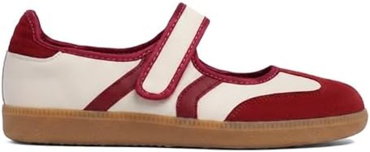 Tigeridea Womens Beige Red Sneakers Business Casual Tennis Shoes Strap Cute Flat Beige Red Mary Jane Shoes Slip on Footwear Size 9