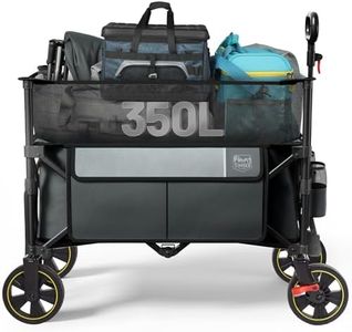 Timber Ridge 350L Extra Large Collapsible Folding Wagon Carts with Brake, Heavy Duty Outdoor Camping Utility Wagons with Extended Height, Adjustable Handle, Cup Holders, Side Bag(Grey)