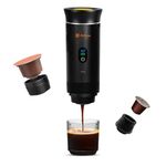 AROZZO CART 3 in 1 Portable Electric Espresso Machine, Hot & Cold Cofee Maker, Brewer Compatible with Ground Coffee & NS Capsules | Perfect for Home, Office & Camping (Black with LCD Screen) (BLACK)
