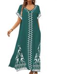 Bsubseach Kaftan Women Maxi Dresses Beach Cover Up Embroidery Print Cover Ups for Swimwear Summer Dress Dark Green