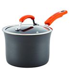 Rachael Ray Hard-Anodized Aluminum Nonstick Covered Saucepan, 3 Quart, Gray